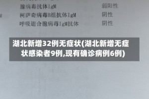 湖北新增32例无症状(湖北新增无症状感染者9例,现有确诊病例6例)