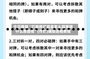 今日教程“打麻将总输是怎么回事呢什么原因呢”(作弊)辅助透视教程