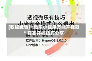 [教程经验]“微乐小程序万能开挂器”真实开挂技巧分享