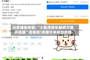 玩家辅助神器:“小程序微乐麻将万能开挂器”透视挂!详细分享装挂步骤