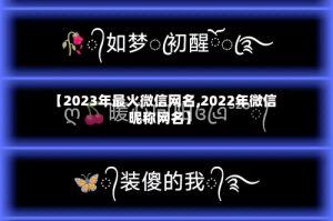 【2023年最火微信网名,2022年微信昵称网名】