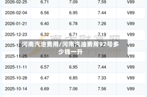 河南汽油费用/河南汽油费用92号多少钱一升
