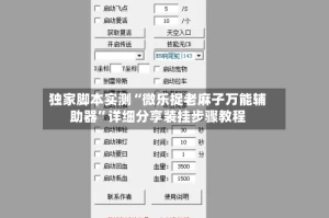 独家脚本实测“微乐捉老麻子万能辅助器”详细分享装挂步骤教程