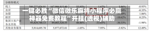 一键必胜“微信微乐麻将小程序必赢神器免费教程”开挂(透视)辅助-第1张图片