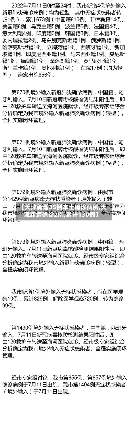 【天津新增35例本土确诊病例,天津新增确诊2例,累计130例】-第1张图片